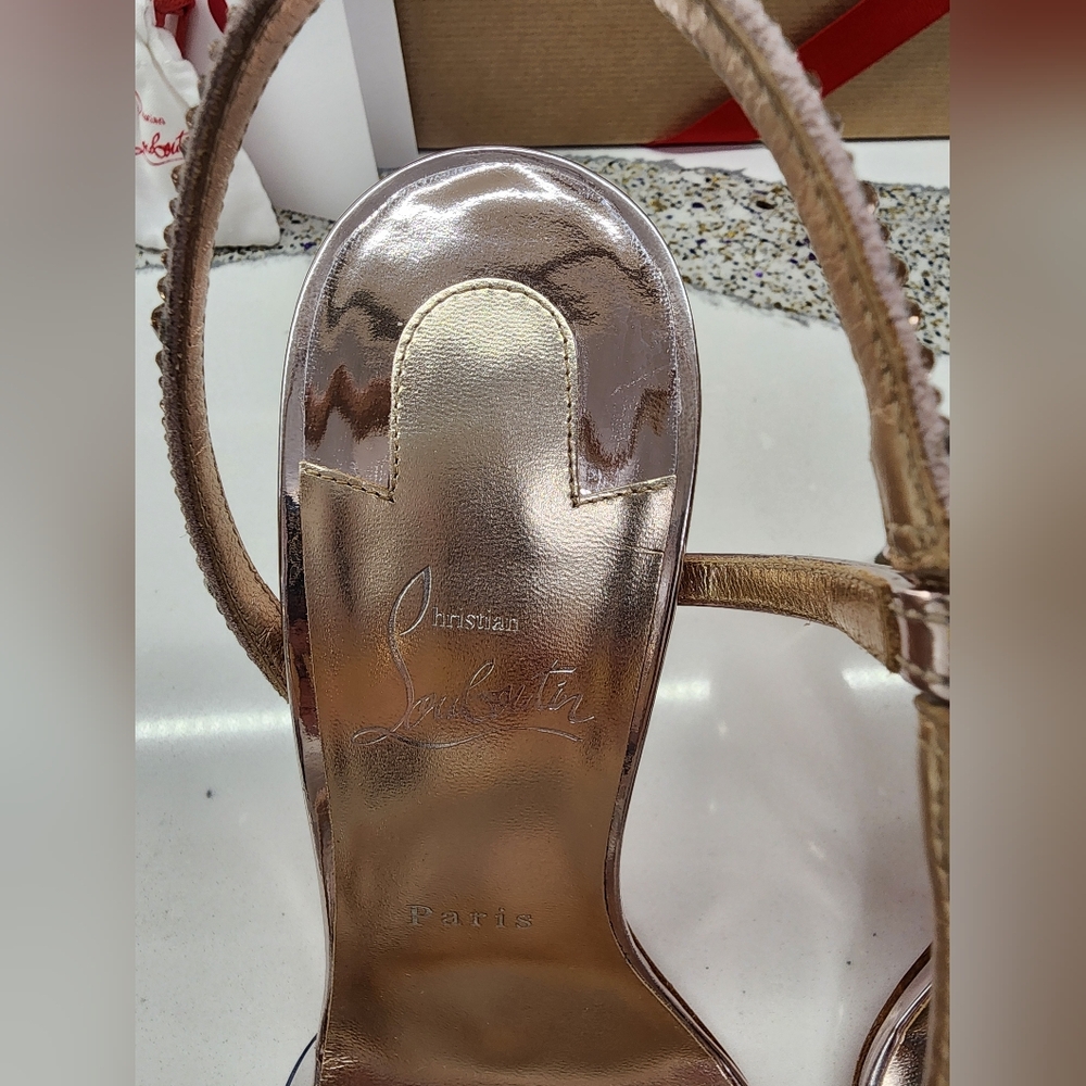 Christian Louboutin Rosalie Strass (Crystal) Sandal Heels in Vintage Rose 40 - Picture 7 of 16